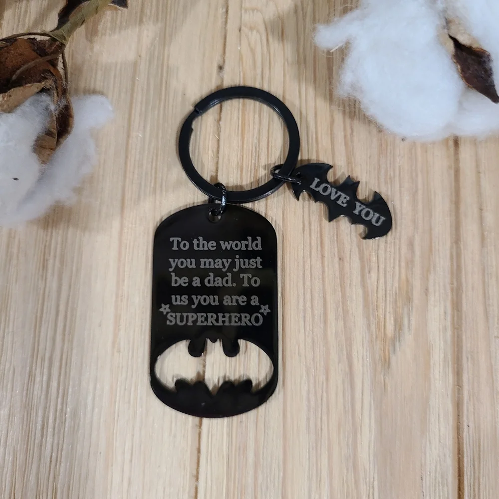 🦇🦇NEW🦇🦇AWESOME!! Super Hero Father's Keychain in BLACK 🦇🦇 - Picture 9 of 13